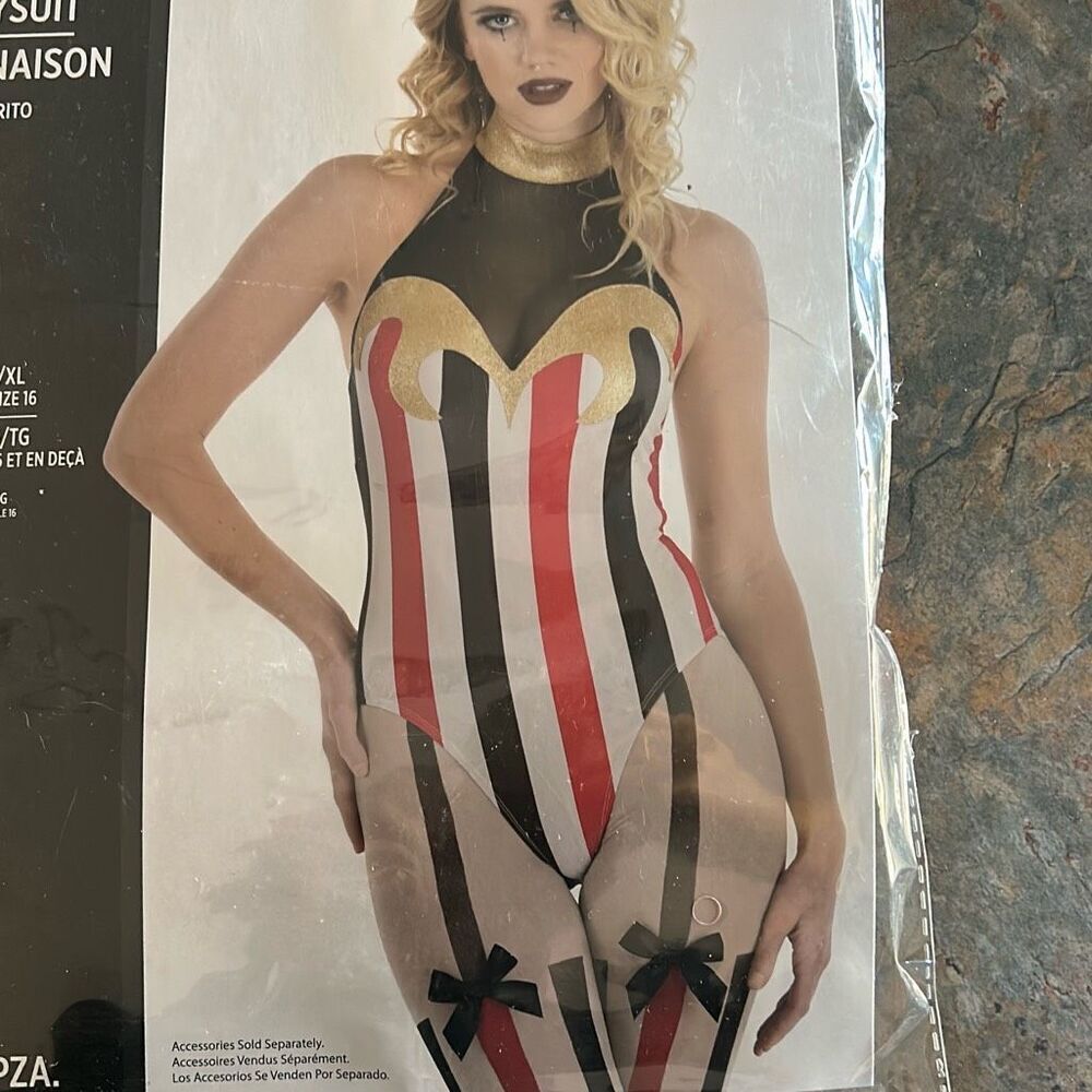 Sexy Jester Casino Bodysuit Halloween Costume Cosplay Lg XL